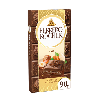Image de Chocolat au lait noisettes et amandes FERRERO ROCHER, tablette