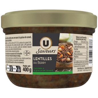 Image de U SAVEURS
Lentilles de berry cuisinées graisse de canard