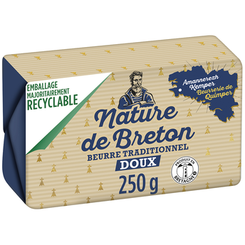 Image de Beurre doux traditionnel 82%mg NATURE DE BRETON plaquette de