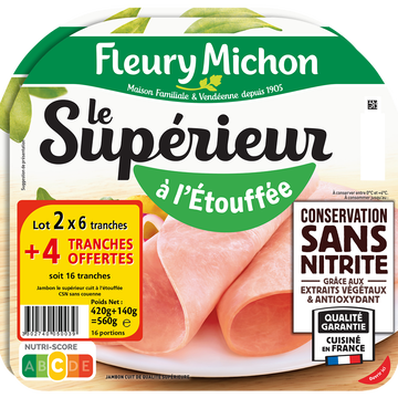 Fleury Michon Jambon Le Supérieur À L'étouffée Conservation Sans Nitrite (6 Tranches+2 Offertes)x2 Fleury Michon 560g