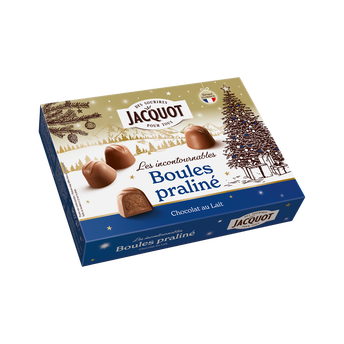 Image de Boules de chocolat au lait fourrées praliné rangées JACQUOT, boite