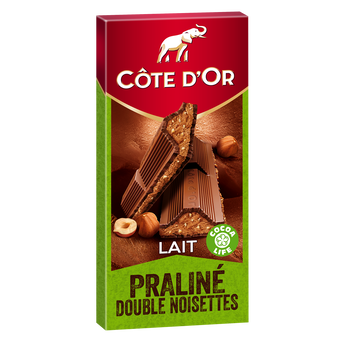 Image de Chocolat au lait fourré au praliné double noisette COTE D'OR - Tablette de