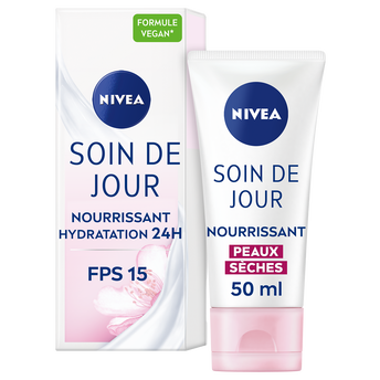 Image de Soin de jour nutritif pour le visage confort SPF15 pour peaux sensibles et sèches NIVEA, tube de