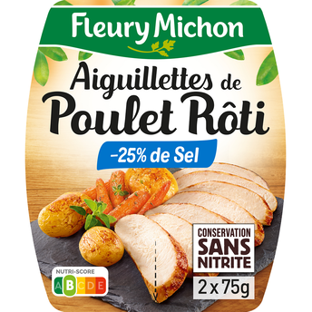 Image de Aiguillettes tranchées poulet rôti -25% sel FLEURY MICHON 2x75g