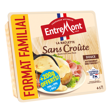 Entremont Fromage À Raclette Sans Croute Au Lait Pasteurisé 28%mg Entremont 700g+200g Offert
