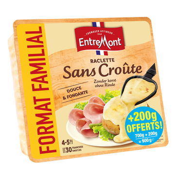 Entremont Fromage À Raclette Sans Croute Au Lait Pasteurisé 28%mg Entremont 700g+200g Offert