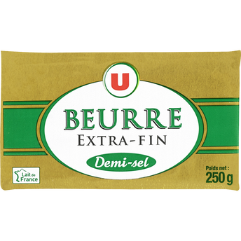 Image de U
Beurre extra fin demi-sel 80% de MG, plaquette de