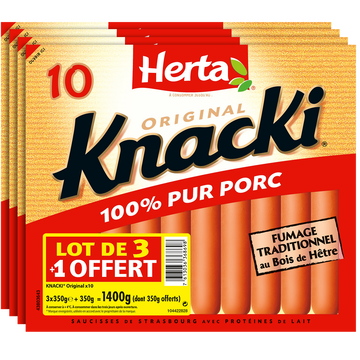 Herta Saucisses Strasbourg Knacki Herta, Original Micro Ondable, X10 3x350g+ 1 Offert, 1,4kg