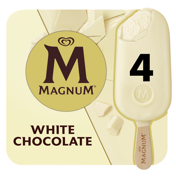 Image de Bâtonnets glacés à la vanille, enrobage au chocolat blanc MAGNUM x4 soit