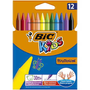 Image de Craies de coloriage ronde Plastidécor Kids BIC, 12 unités, coloris assortis