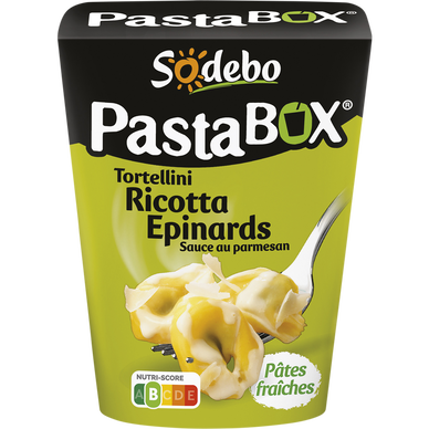 Pasta box, tortellini ricotta épinards, sauce au parmesan SODEBO, 280g -  Super U, Hyper U, U Express 