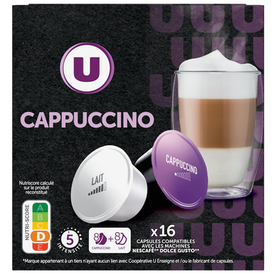 Café capsules Cappuccino - Compatible DOLCE GUSTO - x8 - Super U