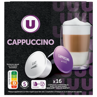 Café capsules Cappuccino - Compatible DOLCE GUSTO - x8 - Super U