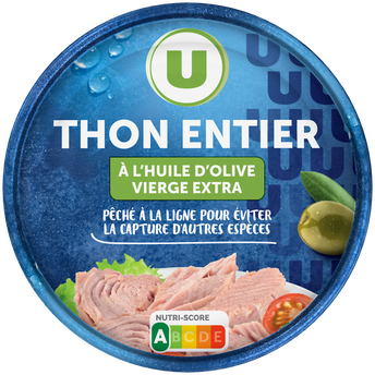 Image de U
Thon entier à l'huile d'olive pêche ligne  boîte 1/5