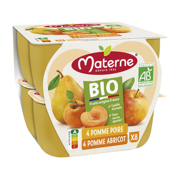 Materne Compote Sans Sucre Ajouté Pomme Abricot/pomme Poire Bio Materne, 8x100g