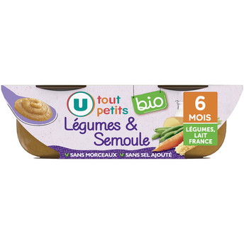 Image de U TOUT PETITS BIO
Plats bébé bols soir légumes verts semoule dès 6 mois