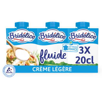 Image de Crème légère fluide 12% de matière grasse UHT BRIDELICE, 3 briques