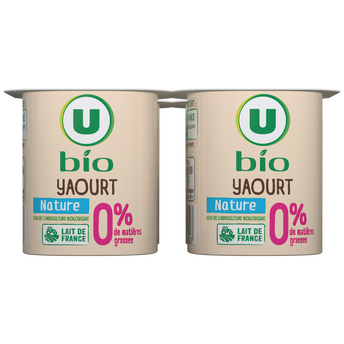 Image de U BIO
Yaourt nature maigre 0% de MG, pack de