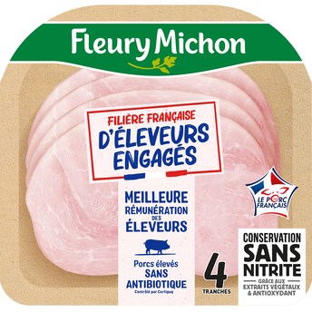 Image de Jambon filière française sans nitrite FLEURY MICHON, 4 tranches
