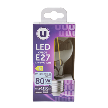 Image de U
Ampoule LED ronde 75w e27 transparente blanc
