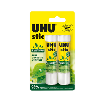 Image de UHU Stic ReNATURE - Bâtons de colle sans solvant, blanche, lot 2 sticsde