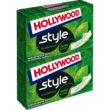 Hollywood Chewing-gum Style Menthe Verte Sans Sucres Hollywood, 4 Boîtes De 92g