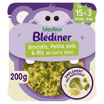 Image de Plat bébé brocolis petits pois riz curry dès 15 mois BLEDINER