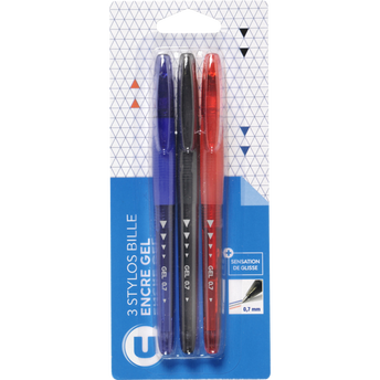 Image de U
Stylo bille gel noir/bleu/rouge, 3