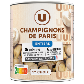 Image de U
Champignons de Paris entiers au naturel - Boîte