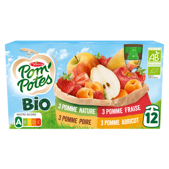 Image de Compotes Gourdes BIO Pomme, Pomme Abricot, Pomme Poire, Pomme Fraise POM'POTES