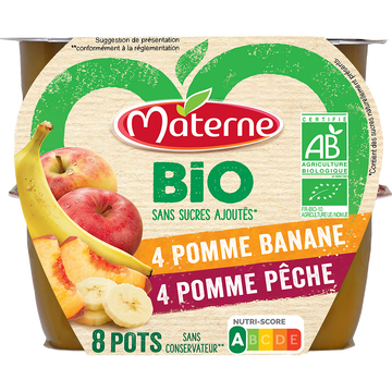 Materne Compote Pomme/pêche/pomme/banane Bio Ssa Materne 8x100g