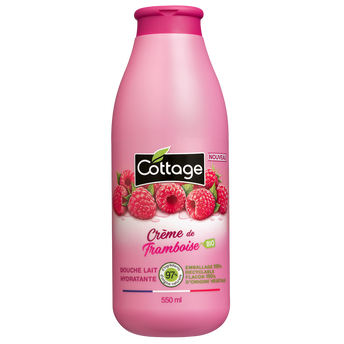 Image de Douche lait hydratante crème de framboise bio COTTAGE flacon 550ml97% ingrédients naturels flacon 100%