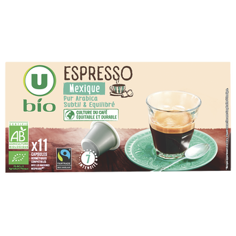 Image de U BIO
Café capsules Bio EXPRESSO Mexique N°7 - compatible NESPRESSO