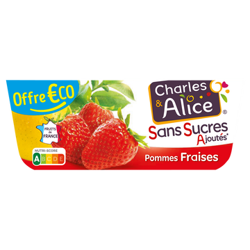 Charles & Alice Dessert Aux Fruits Sans Sucres Ajoutés Pomme Fraise Charles & Alice -4 Pots De 100g