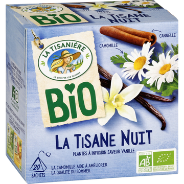 La Tisanière Plantes À Infusion Cannelle Camomille Saveur Vanille La Tisane Nuit Bio La Tisaniere, 20 Sachets De 30g