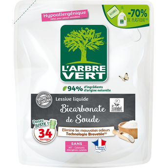 Image de Lessive liquide secrets d'antan bicarbonate de soude hypoallergéniqueARBRE VERT x34lav.1,53l recharge 94% d'ingrédients d'origine