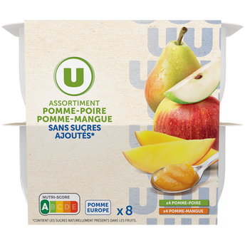 Image de U
Dessert fruitier coupelle 4 pommes-poires 4 pommes-mangues sans