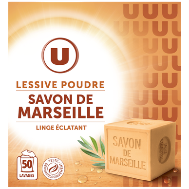 Lessive poudre au savon de Marseille 50 lavages 2,500kg - Super U, Hyper U,  U Express 