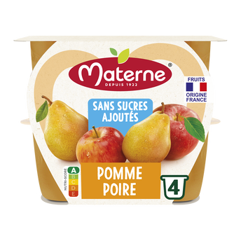 Image de Compotes Coupelles Sans Sucres Ajoutés Pomme Poire MATERNE