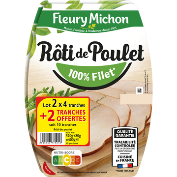 Fleury Michon Rôti De Poulet Cuit Fleury Michon 4+1 Tranche Offerte X2 400g
