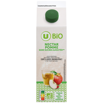 Image de U BIO
Nectar de pomme sans sucres ajoutés brique