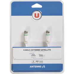 Câble satellite U 80DB, 5m, connecteurs:fiche F mâle blanc plaques nickel  blanc, cordon équipé de fiches F pour raccorder votre parabole ouprise  murale à votre démodulateur - Super U, Hyper U, U
