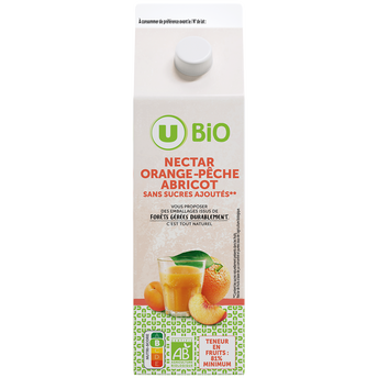 Image de U BIO
Nectar orange pêche abricot ss sucre ajoutés brique de 1