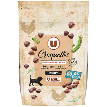 Image de U
Croquettes sans céréales riche en poulet frais pour chiot