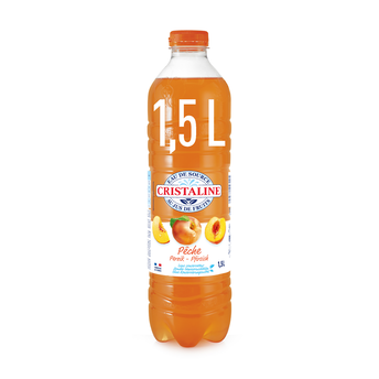 Image de Eau aromatisée au jus de fruits pêche CRISTALINE, bouteille de