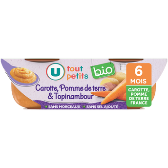 Image de U TOUT PETITS BIO
Plats pour bébé bols soir carotte pomme de terre et topinambour origine France 6 mois