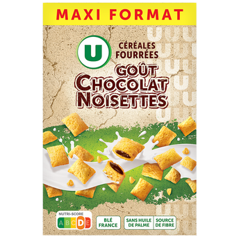 Image de U
Céréales fourrées chocolat & noisette coque nature U, paquet