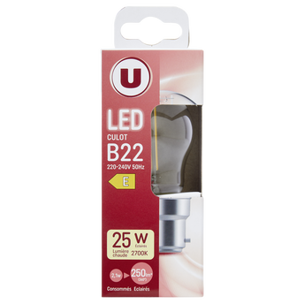 Image de U
Ampoule Led Mini ronde 25w B22 transparente lumière