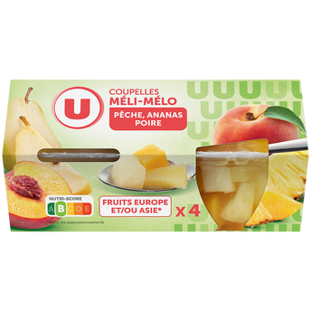Image de U
Coupelles Méli mélo de fruits à la pêche, poire et ananas