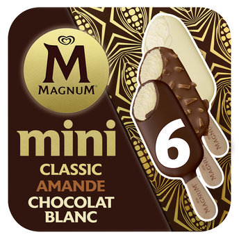 Image de Glace en bâtonnet mini classic, amande & chocolat blanc MAGNUM X6
